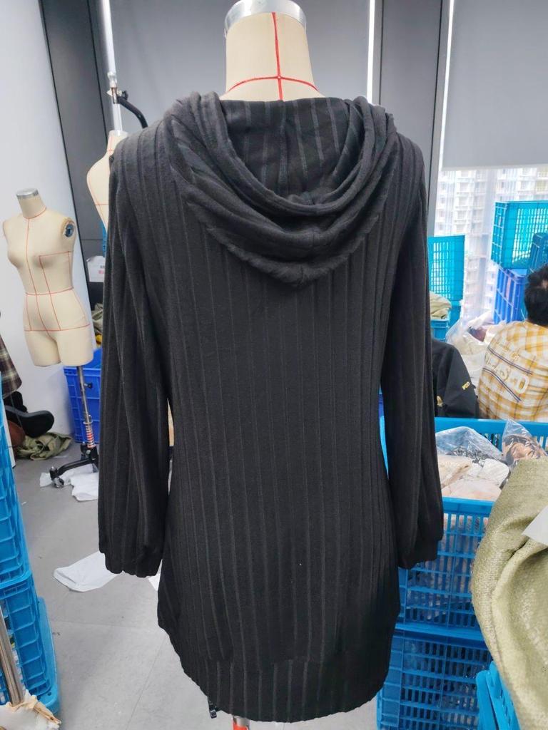 2025 Autumn/Winter Knit Hooded Ribbed Pocket Long Sleeve Dress for Women