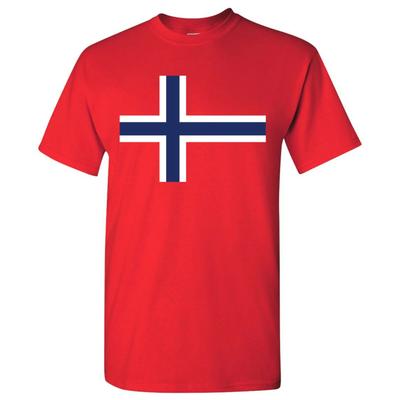 T-shirt Base in Cotone con Bandiera Europea della Norvegia - Rossa