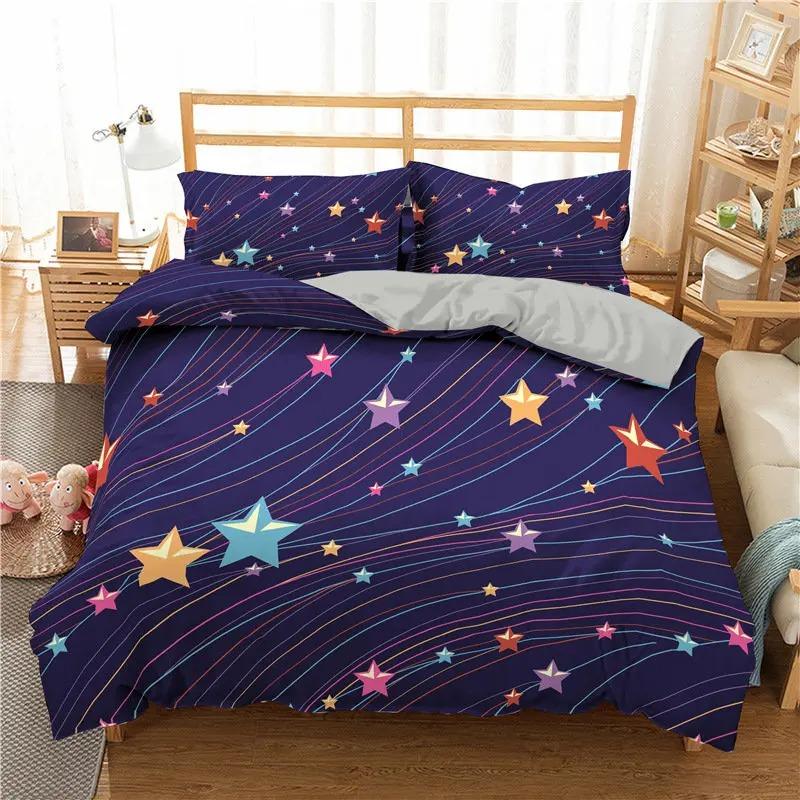 Stars Bedding Set Night Sky Girls Boys Duvet Cover Set Dark Blue Home Textiles Galaxy Bedclothes Men Women Soft Quilt Cover