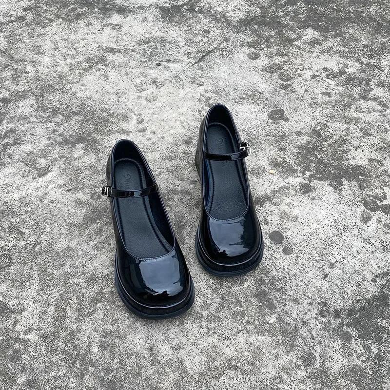 Primavara Vara Pantofi noi frantuzesti retro femei punk stralucitor gros toc inalt cap patrat Mary Jane pantofi pentru femei cu tocuri cu platforma