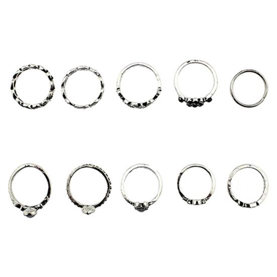 10Pcs/Set Knuckle Finger Rings Vintage Anti-rust Flower Hollow Women Jewelry for Camping