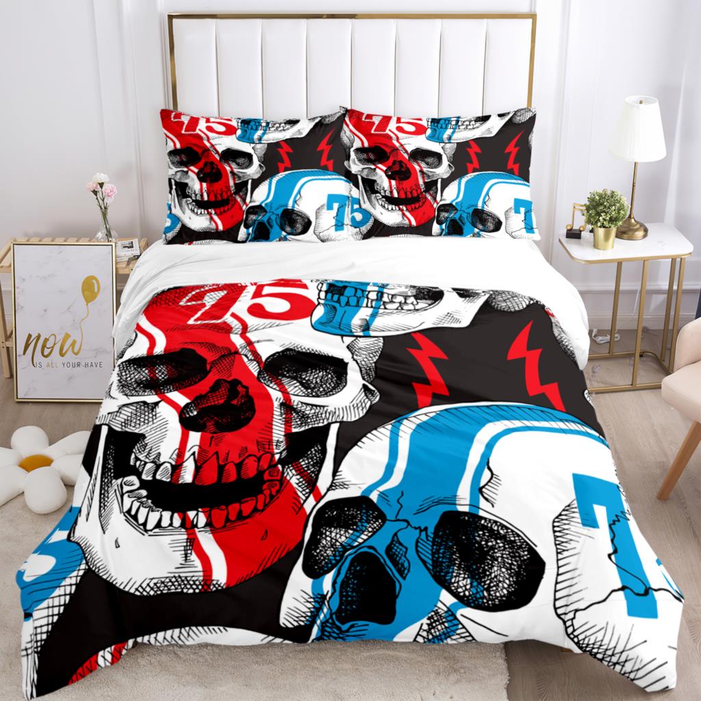 Hd Print Skull Art - Themed Three - Piece Fashion Bedding Set With Quilt Covers Pillowcases And Pillow For Children And Adults