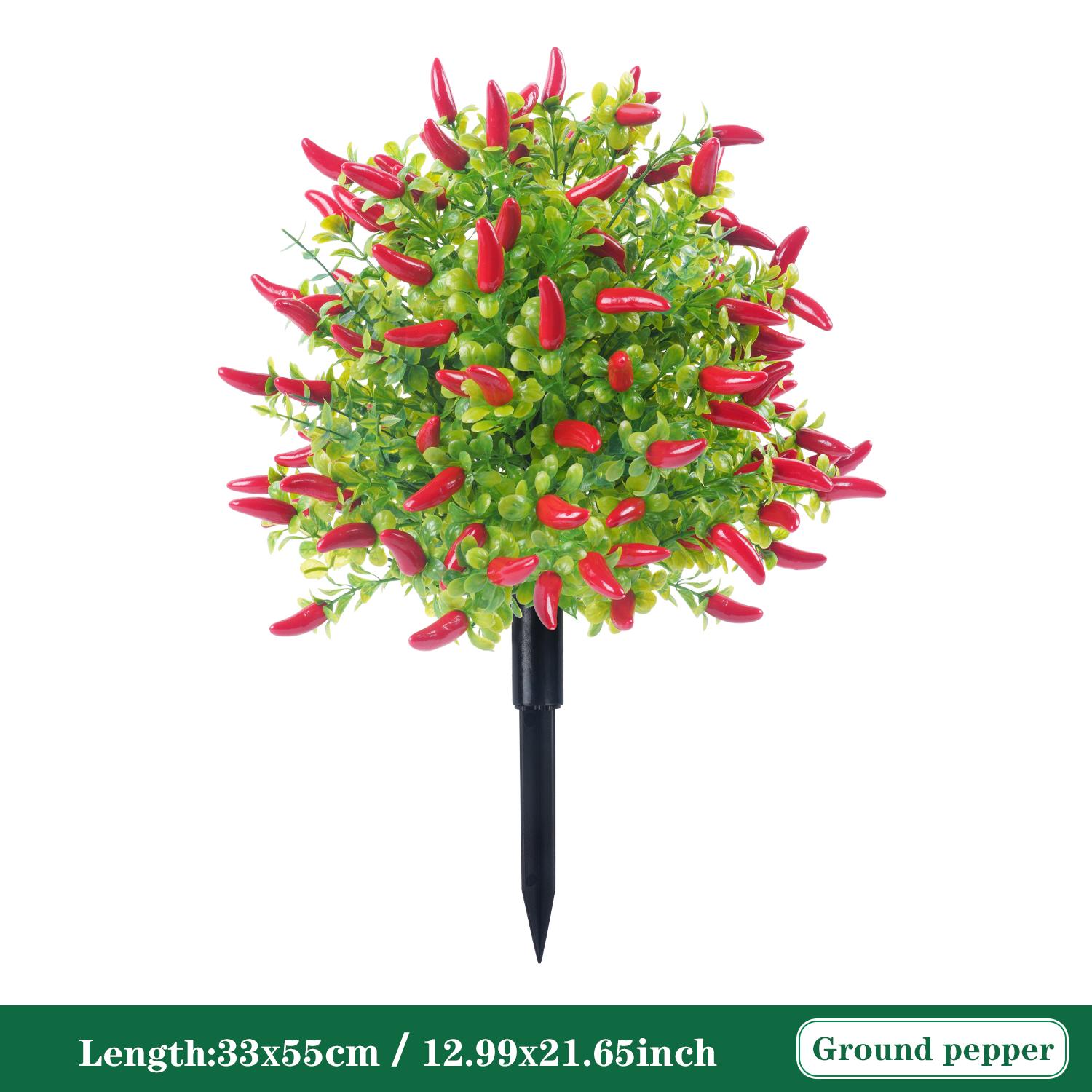 

55CM Artificial Plant Red Plastic Pepper with Ground Spike Fake Chili Shrub for Home Garden Patio Yard Party Office Decor