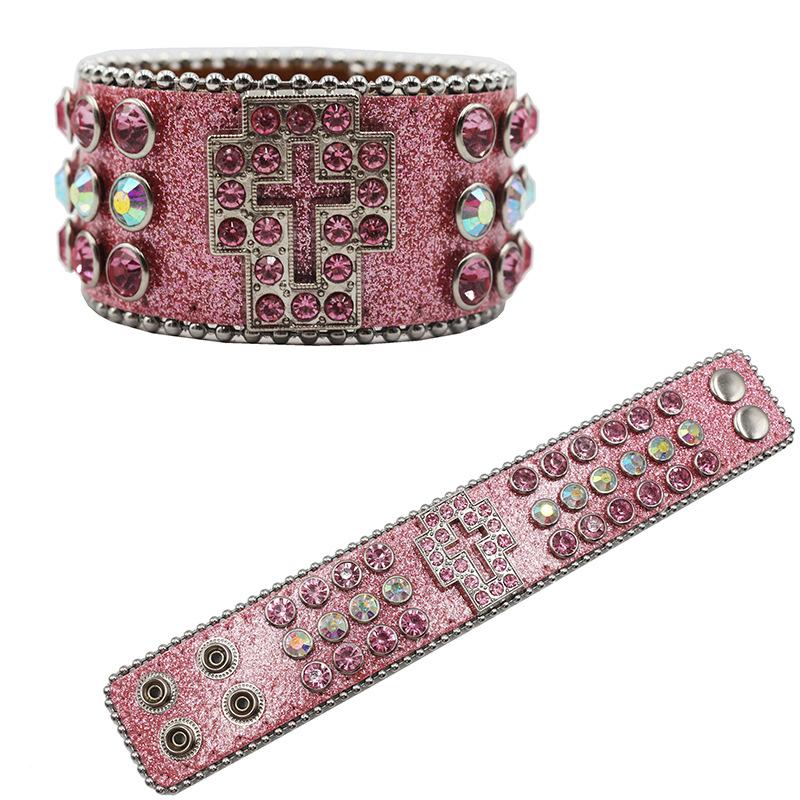 Europäische und amerikanische trendige Kreuz-Set Diamant- und Strass-Armbänder, personalisierte PU-Lederarmbänder