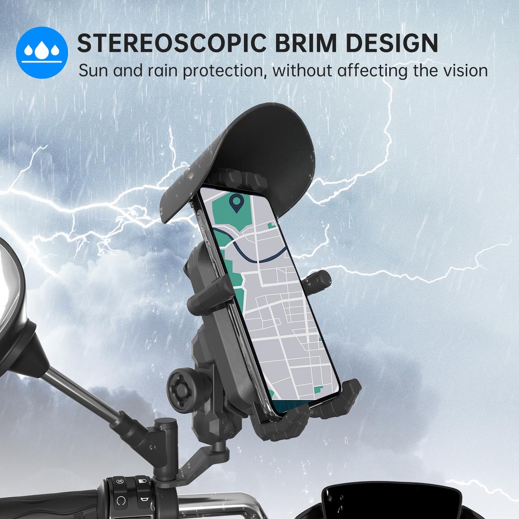 Motorcycle Phone Mount Holder Waterproof Motorcycle Cell Phone Holder Anti-theft 360 Degrees Rotation Motorbike Rearview Mirror Mount for 3.5-6.5inch