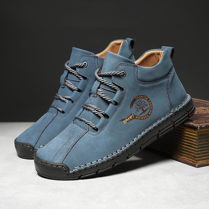 

Мужская повседневная обувь с боковой молнией, короткие ботинки, универсальная плоская подошва, модная мужская обувь, подходящая для занятий спортом на открытом воздухе 48 синий