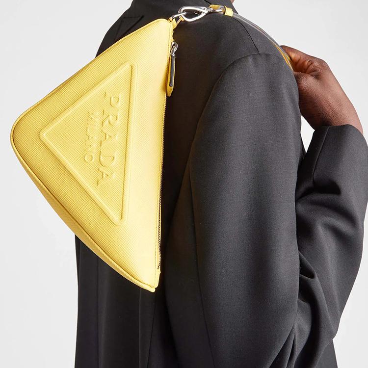 Prada Triangle Detachable Strap Zipper Leather Clutch Men Clutch Sunshine-Yellow 2NE054_2FAD_F0377