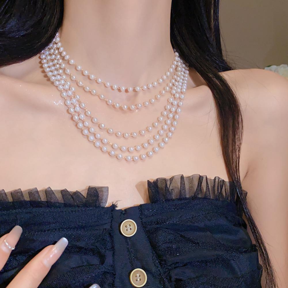 Pearl Multi-layered Pearl Necklace Jewelry Pearl Choker Daily Korean Pearl Necklace  Women