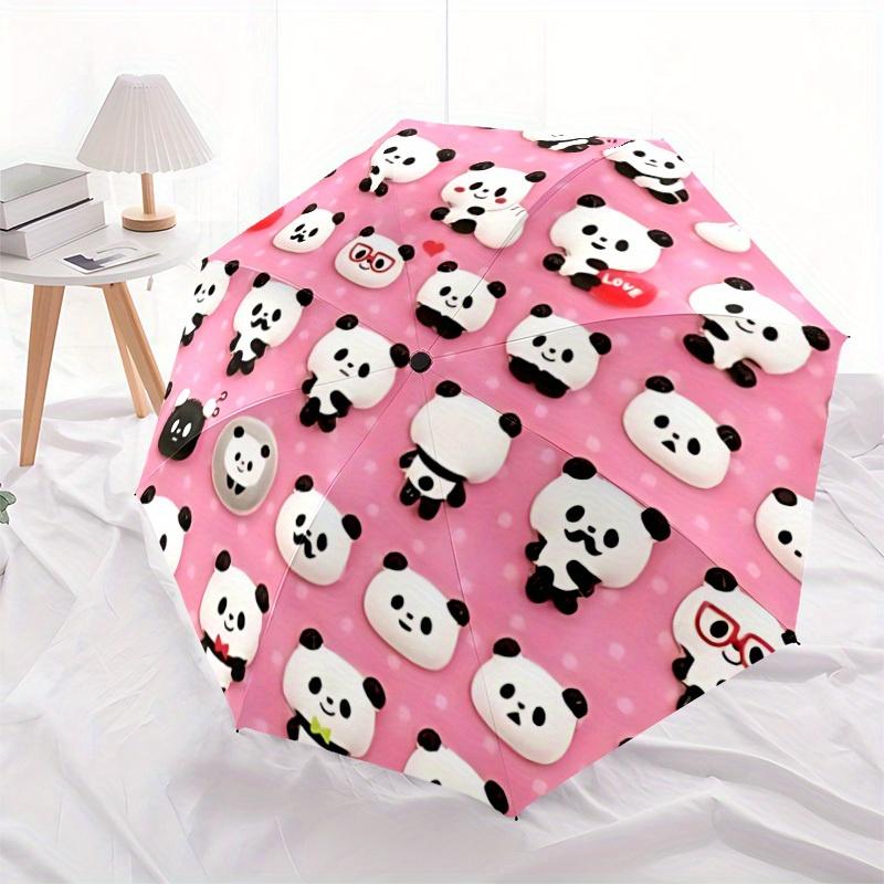 1pc Panda Party Auto Open/close, All-Season Portable Folding Umbrella for Women & Men, Travel, Everyday, Formal Events - 121