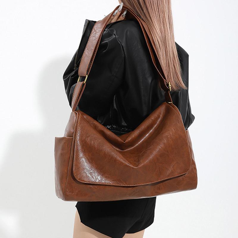 New Fashionable Versatile Large Capacity Soft Leather Shoulder Crossbody Bag Women Solid Color Flap Shopper Handbags CLE