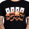 Poker Skull Graphic T-Shirt Ace Cards Casino Tee Gambler Gothic Biker Tattoo
