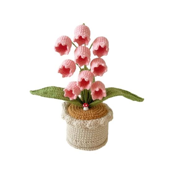 Crocheted Potted Bell Flower Decoration Handmade Knitting Floral Ornament Artificial Hand Woven Flower Home Office Table