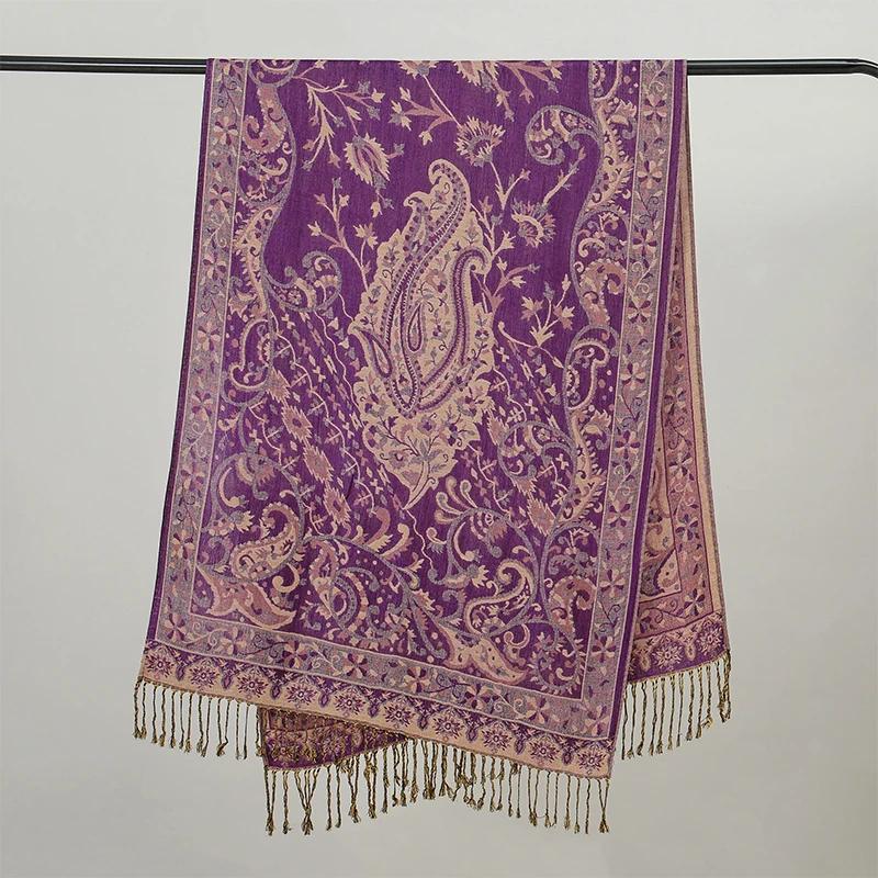 Bohemia Ethnic Style Women Scarf Retro Jacquard Thick Cashmere Tassel Shawl Winter Warm Muslim Hijab Wrap Pashmina