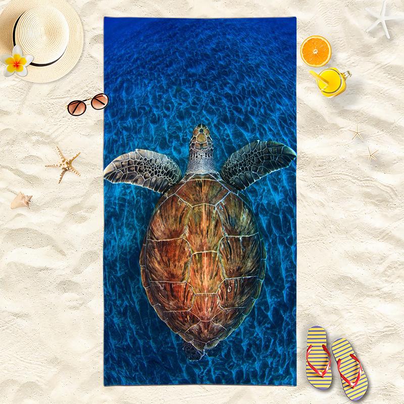 Sunset Sea Turtle Beach Towel, 2D Ocean Print Quick-Dry Towel 50x100cm