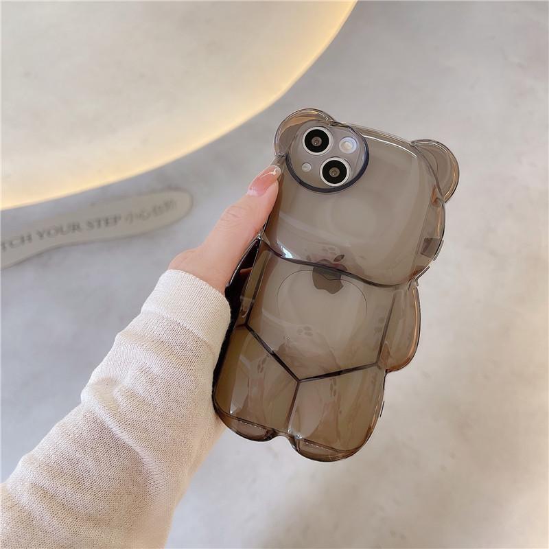 3D Cartoon Little Bear Transparent Anti-Fall Phone Case for iPhone 11/12/13/14/15/16 PROMAX