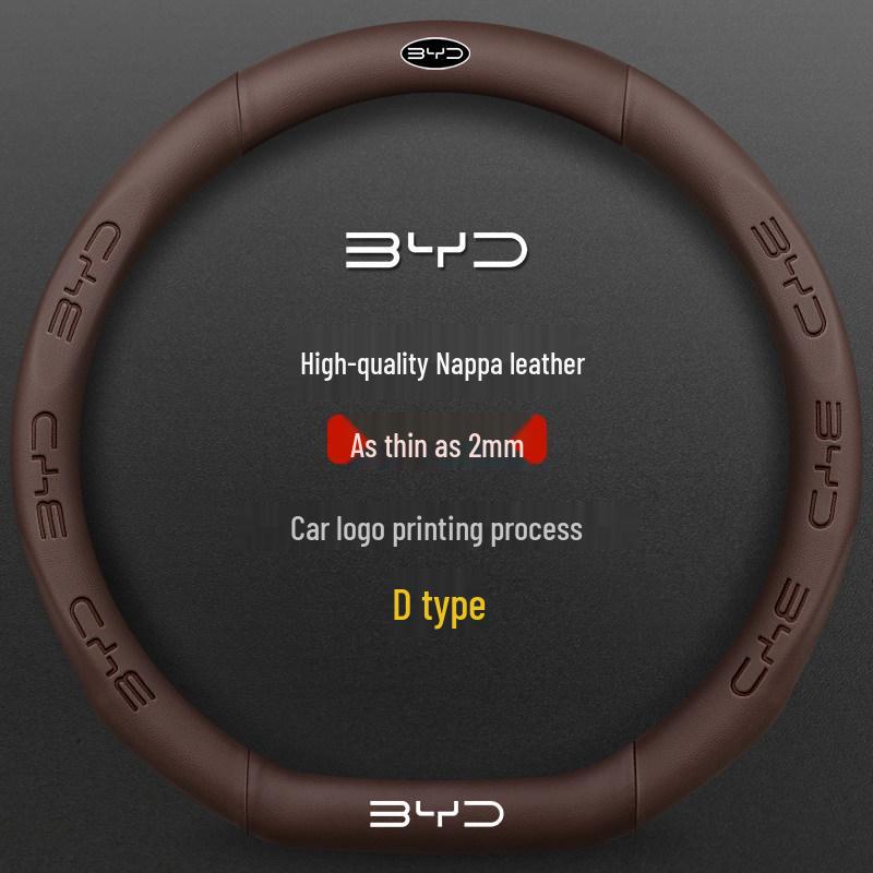 BYD Song PLUS Steering Wheel Cover for Han EV, Tang/Yuan Pro, Dolphin, Seagull, Qin - Genuine Leather