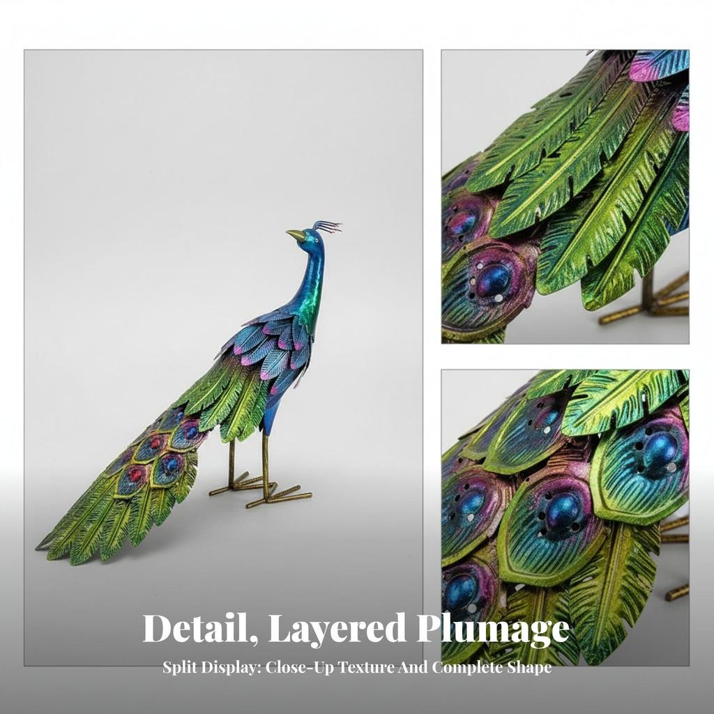 Metal Peacock Statue Intricate Lawn Ornament Sturdy for Patio, Balcony