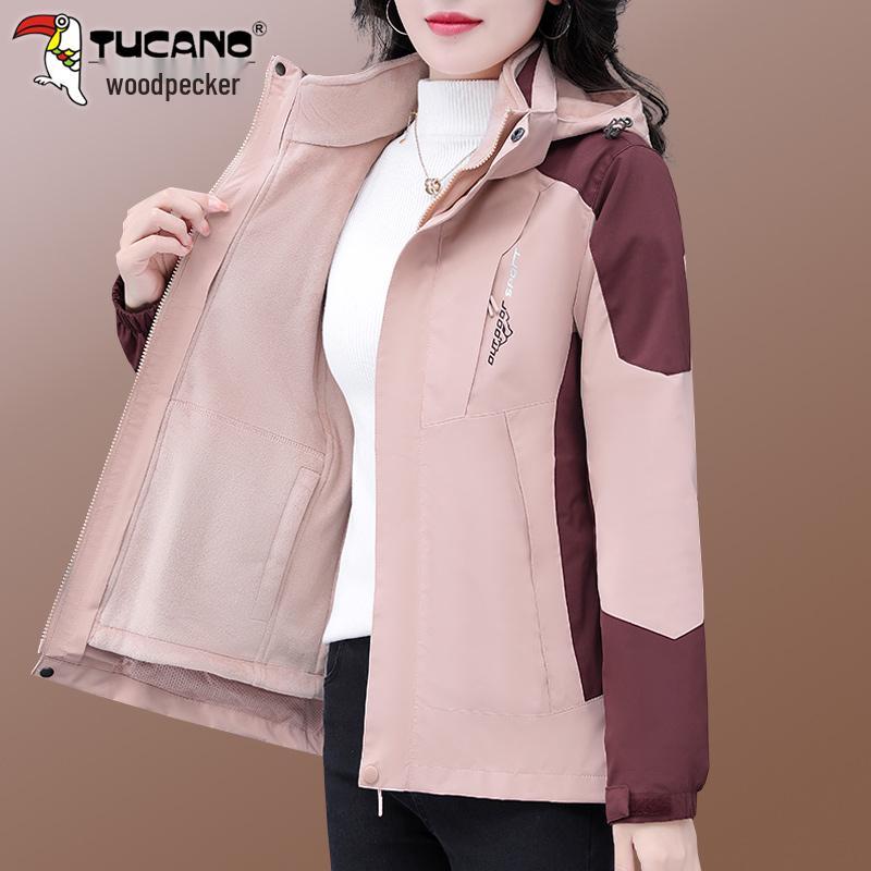 

Women s 2025 Woodpecker Three-in-One Mountaineering Jacket with Detachable Golden Mink - New Winter Jacket for Middle-Aged Women L (100–110 kg) рожевий