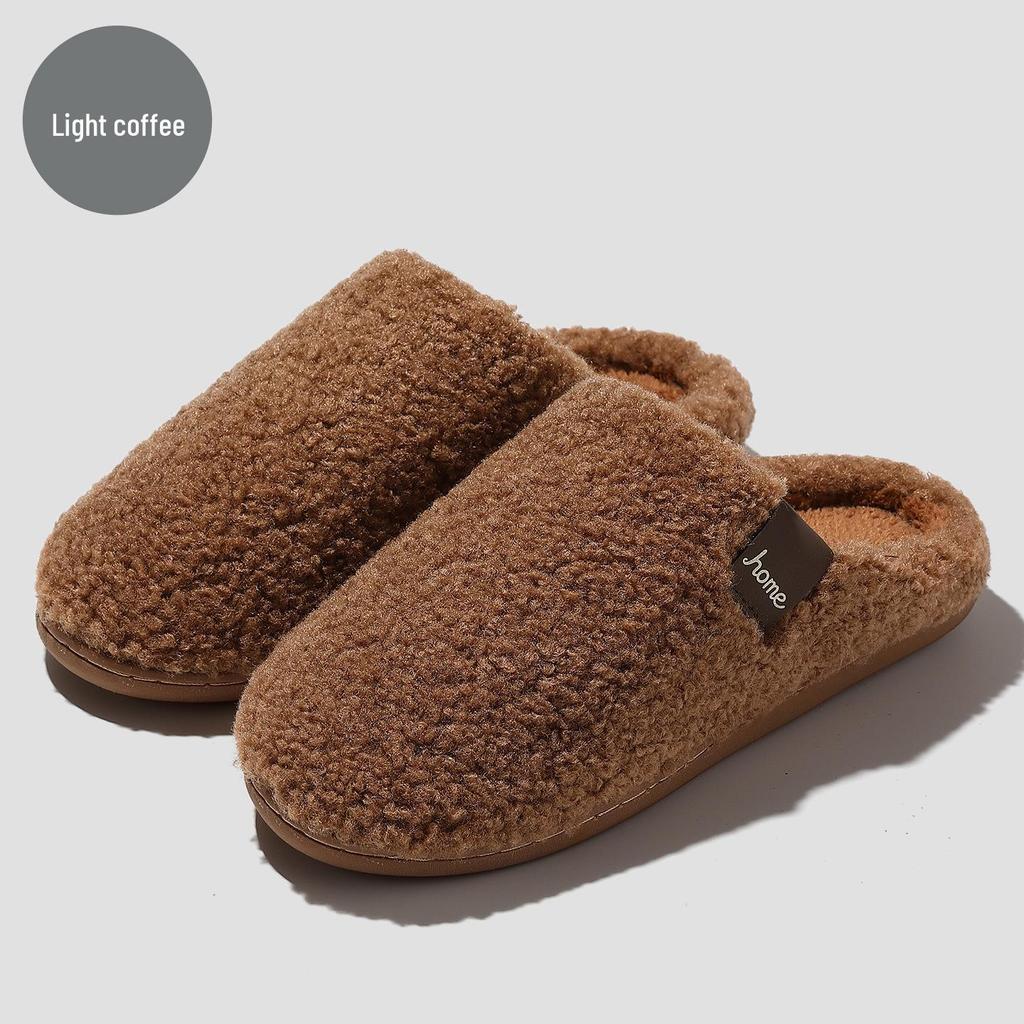 Women's Plush Cotton Non-Slip Indoor Slippers - Warm, Thick Fleece, Closed-Heel for Autumn & Winter, Men's Sizes Available.