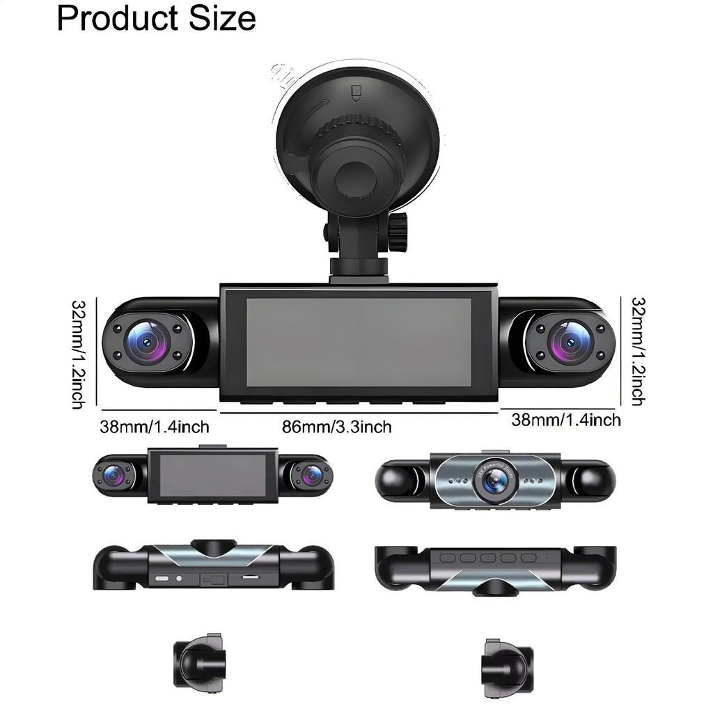 Video Camera for Car 4 Channel Dash Camera 1080P Monitor with 32G Card Rear Reversing Image for Left Right Front Blind Spot