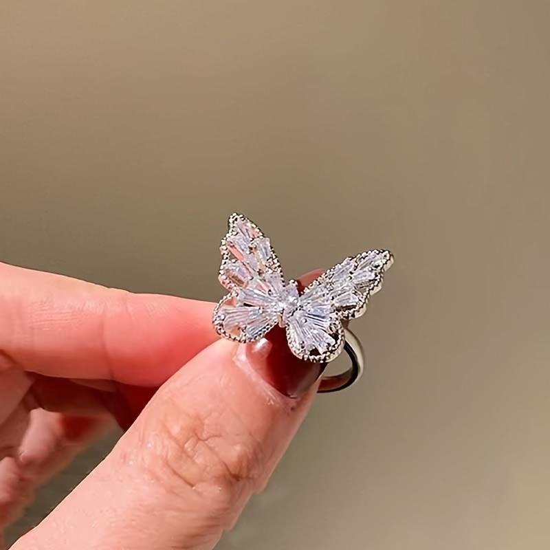 Butterfly Zirconia Ring for Women, Light Luxury Fashionable Adjustable Open Ring