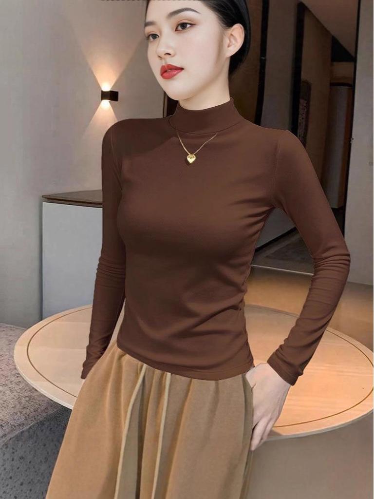 Women's High Neck Long Sleeve T-Shirt - 2025 Autumn/Winter Collection, Black Base Layer.