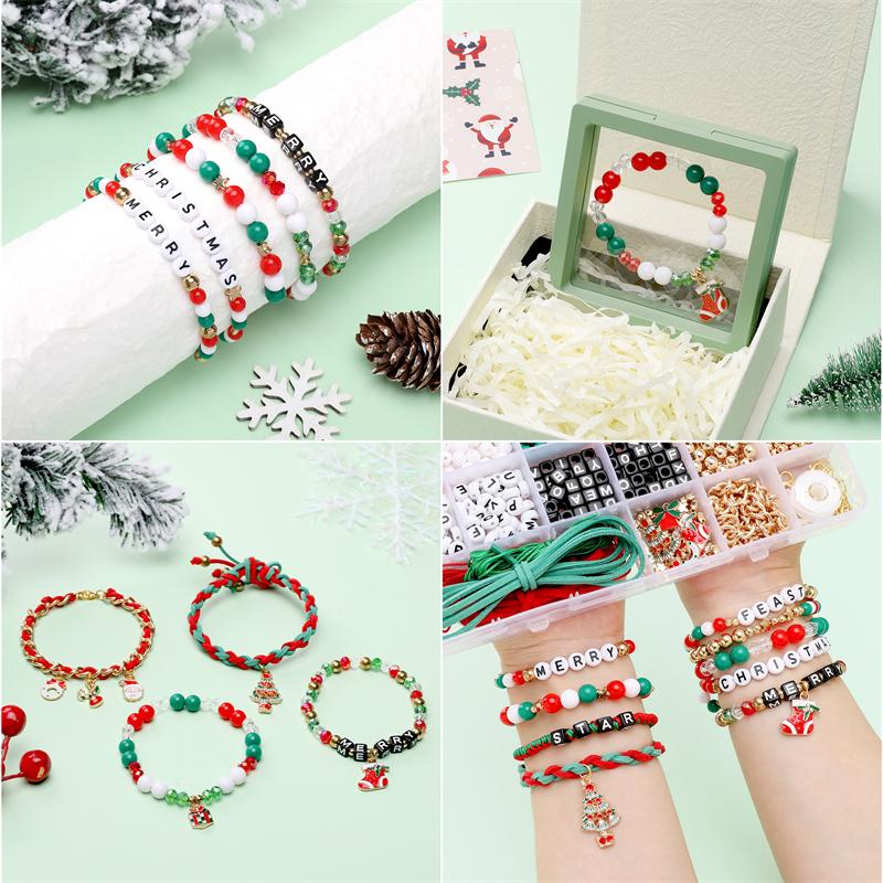 1 Set/Box Weihnachts-Themen Glasperlen-Set DIY Armband Halskette Ohrringe Schmuckzubehör