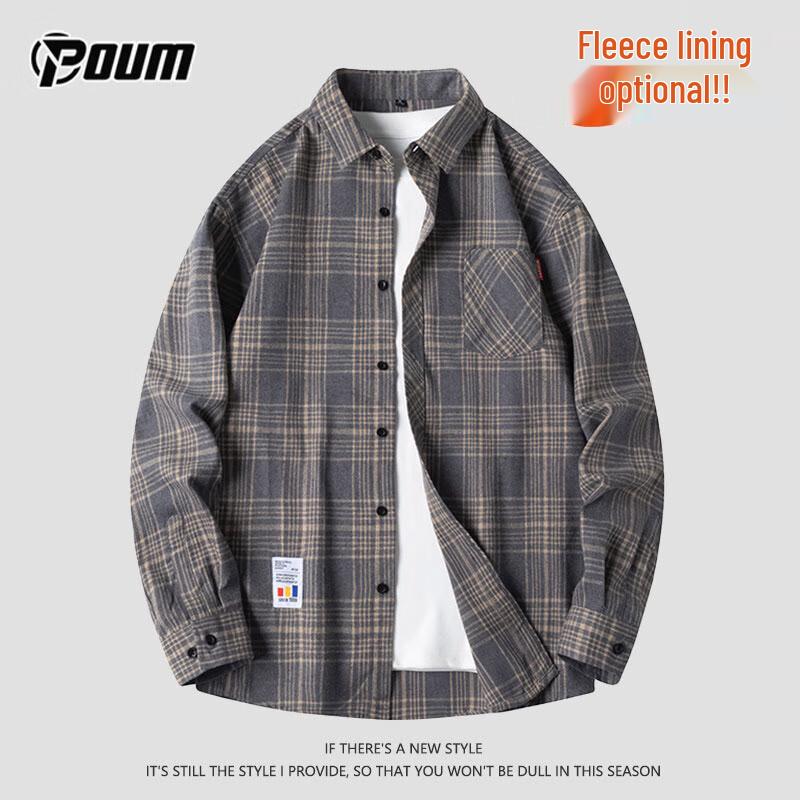 POUM Men s Plaid Long-Sleeve Casual Shirt Jacket M