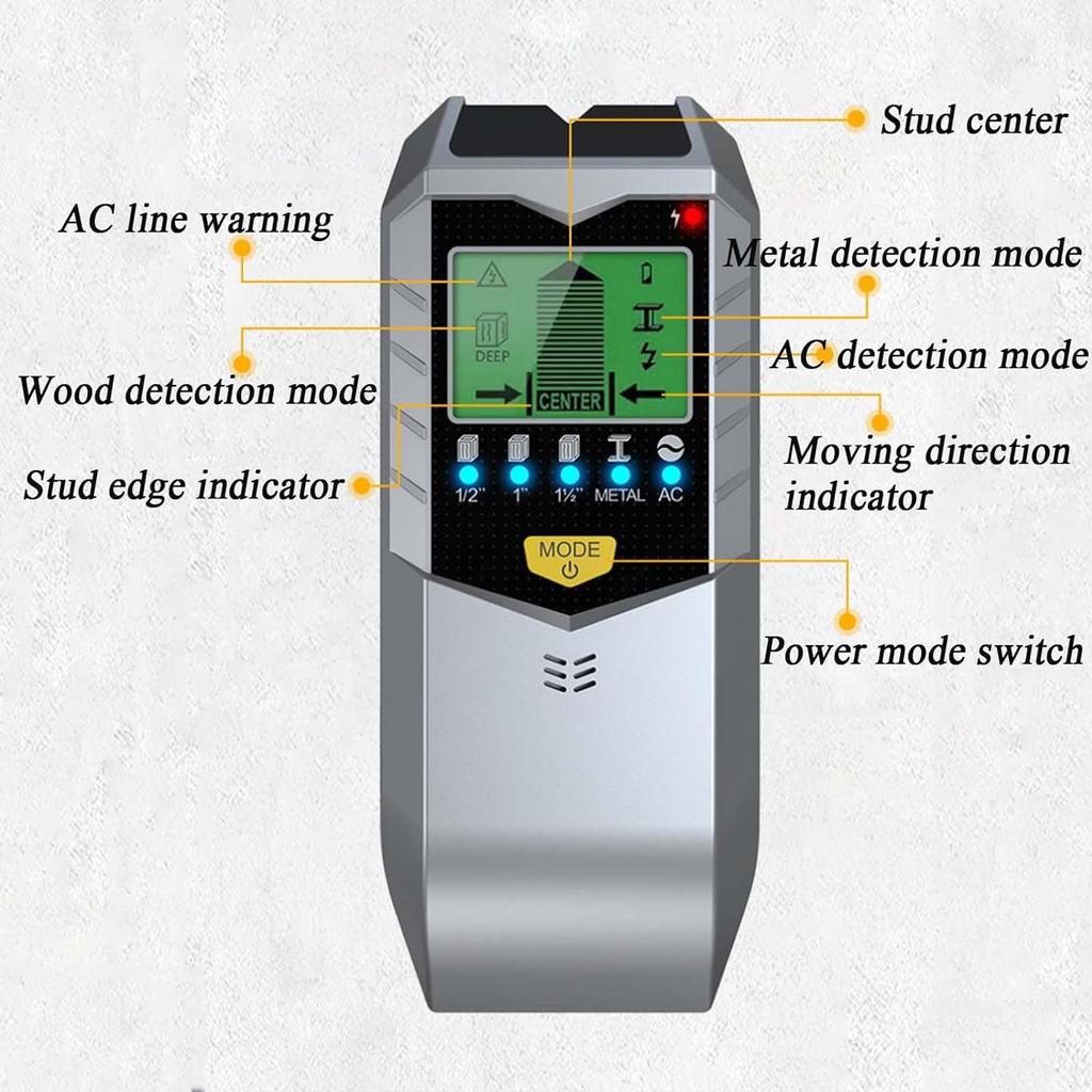 5-in-1 Multifunctional Wall Detector Wall Stud Finder Sensor, Handheld Wall Wood Beam/Metal AC Live Wires Scanner
