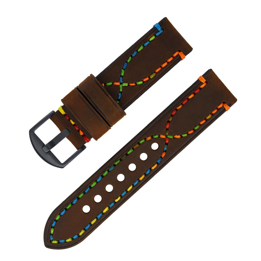 Handmade Color Thread First Layer Crazy Horse Leather Universal Watch Strap Adaptation 18 20 22 24 26mm