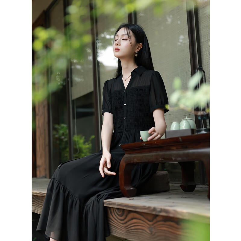 

Sancai 2025 Summer Chiffon Puff Sleeve A-Line Long Dress S