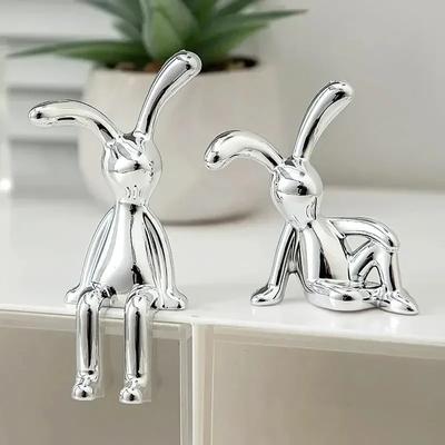 2 STÜCKE Galvanisieren Langohriger Hase Statue Cartoon Dekoration Zubehör Wohnzimmer Schlafzimmer Auto Schreibtisch Dekoration Ornamente