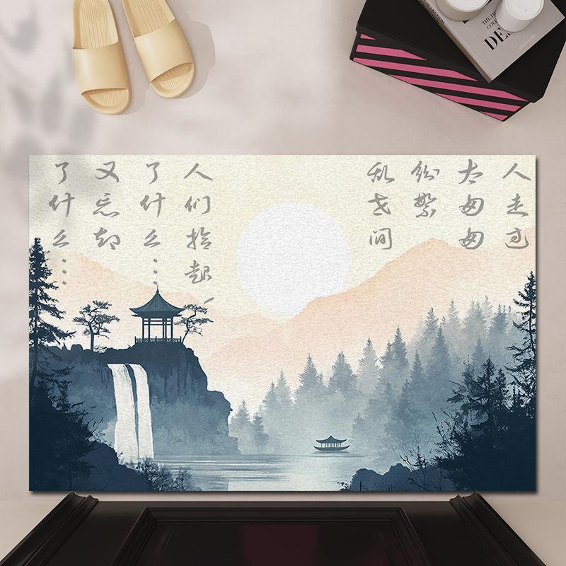 Calligraphy Entry Door Floor Mat Porch Dust Removal, Non-slip and Dirt Resistant Can Be Cut Household Foot Mat Door Door Door Silk Ring Carpet