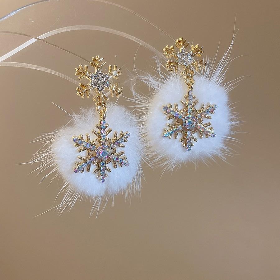 Cold wind super flash zircon snowflake fireworks stud earrings temperament versatile earrings earrings