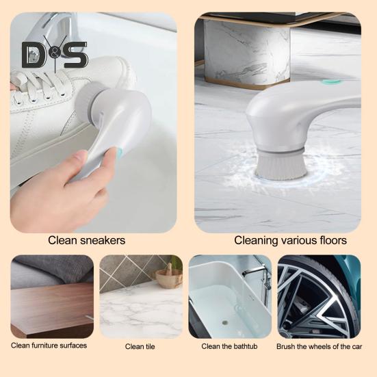 Electric Spin Scrubber Cordless Rechargeable Cleaning Brush with 5 Interchangeable Heads Powerful Motor Cleaning Scrubber
