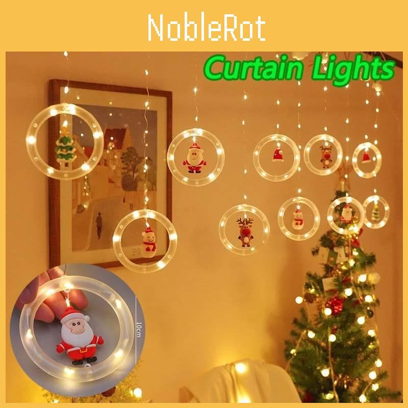 Christmas Led Curtain Lights With Snowman And Santa Shapes For Holiday Party And Indoor Use