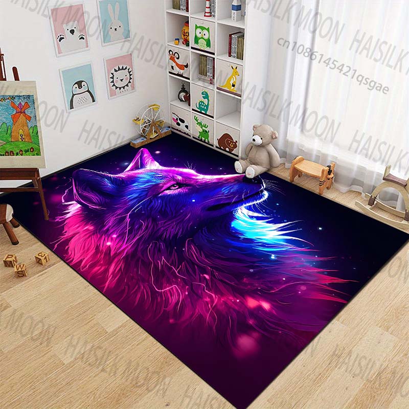 New product Neon-colored wolf portrait  Carpet for Living Room Bedroom Bedside Floor Mat Cloakroom Children Play Mat Area Rug