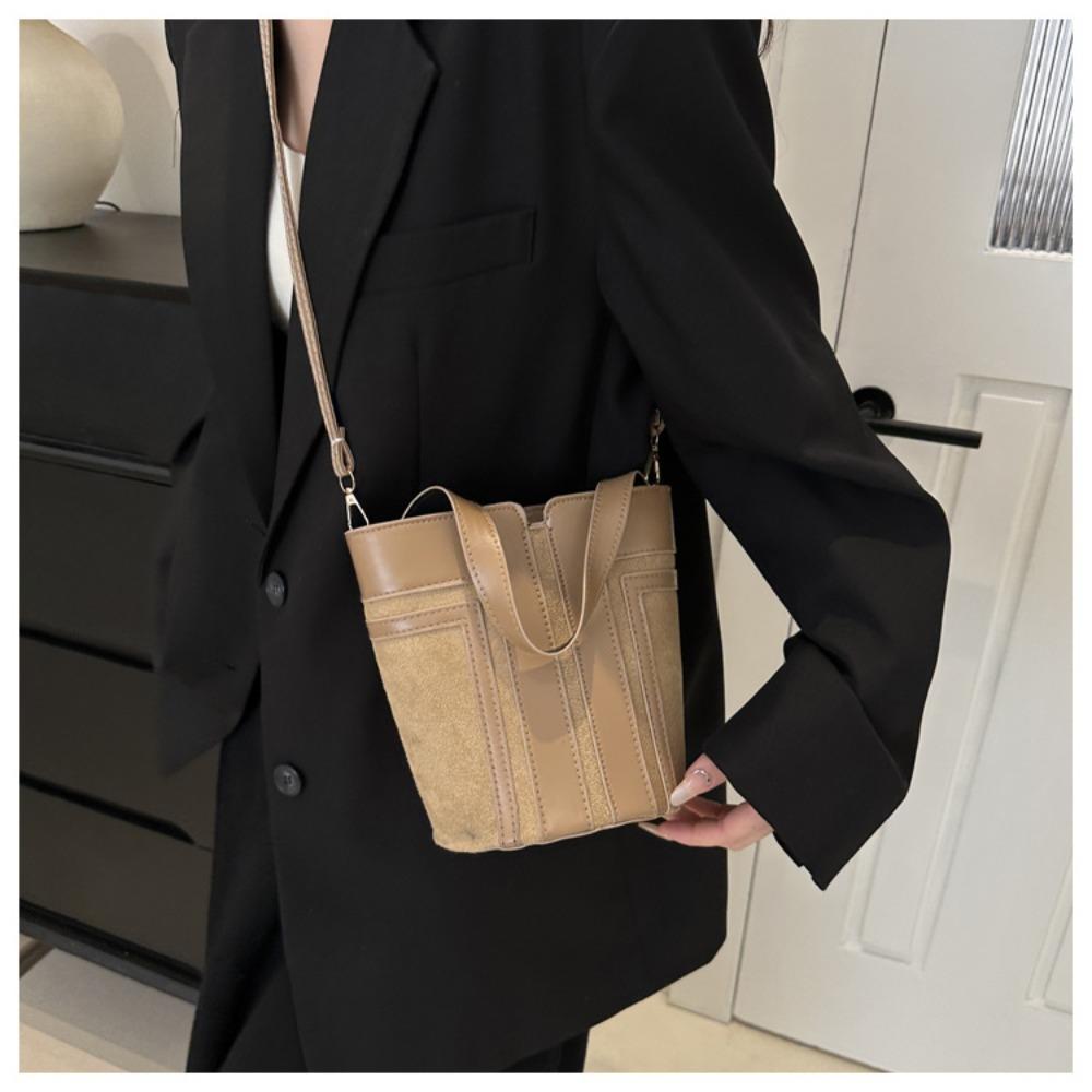 Retro Bucket Bag Personalisierter Trend Einfache Umhängetasche aus PU-Leder Kontrastfarbe Umhängetasche