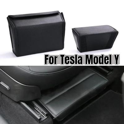 Opbergbox onder de autostoel voor Tesla Model Y 2024, opklapbare lederen organizer voor voor- en achterstoelen, auto-interieuraccessoires