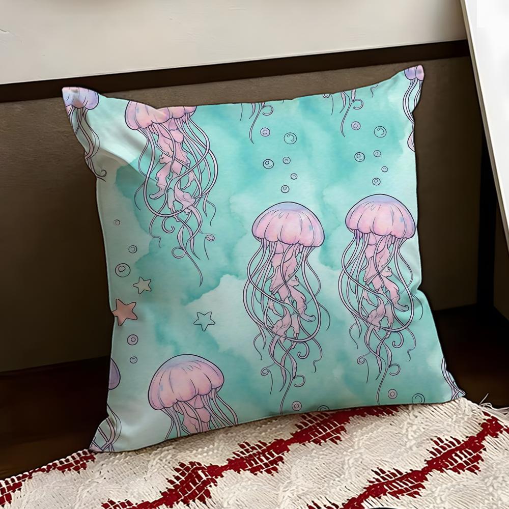 Drifting Jellyfish Cushion Cover Reversible Soft Durable Pillow Cover Home Car MultiScene Use for Daily Comfort