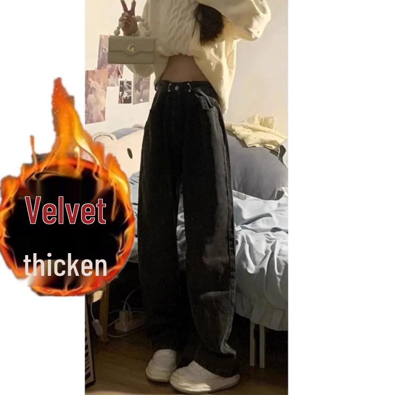 

Women s Winter Fleece-Lined Wide-Leg Black Jeans - Cozy, Stylish, and Loose-Fit Straight-Leg Pants Large чорний