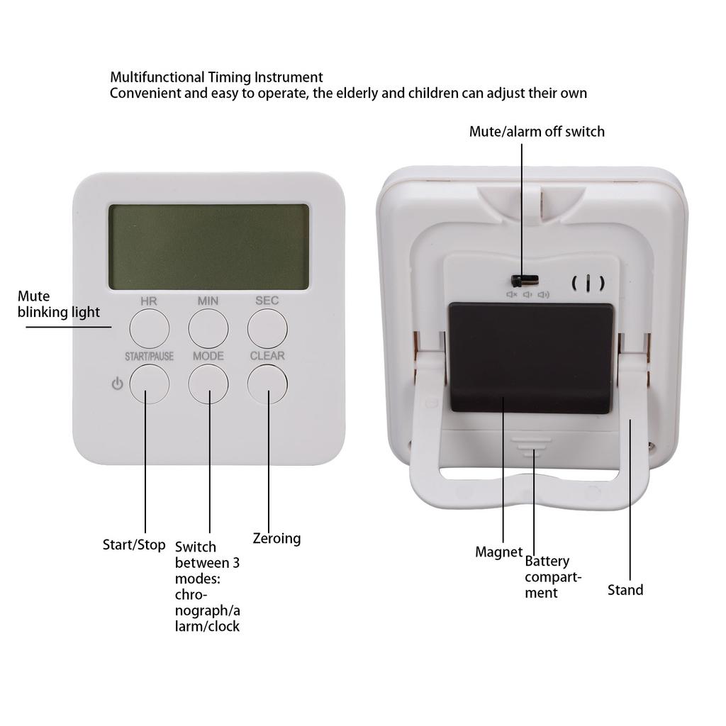 Digital Kitchen Timer 3 Sound Modes Countdown Countup Timer Time Management Tool with Memory Function for Classroom Cooking Fitness