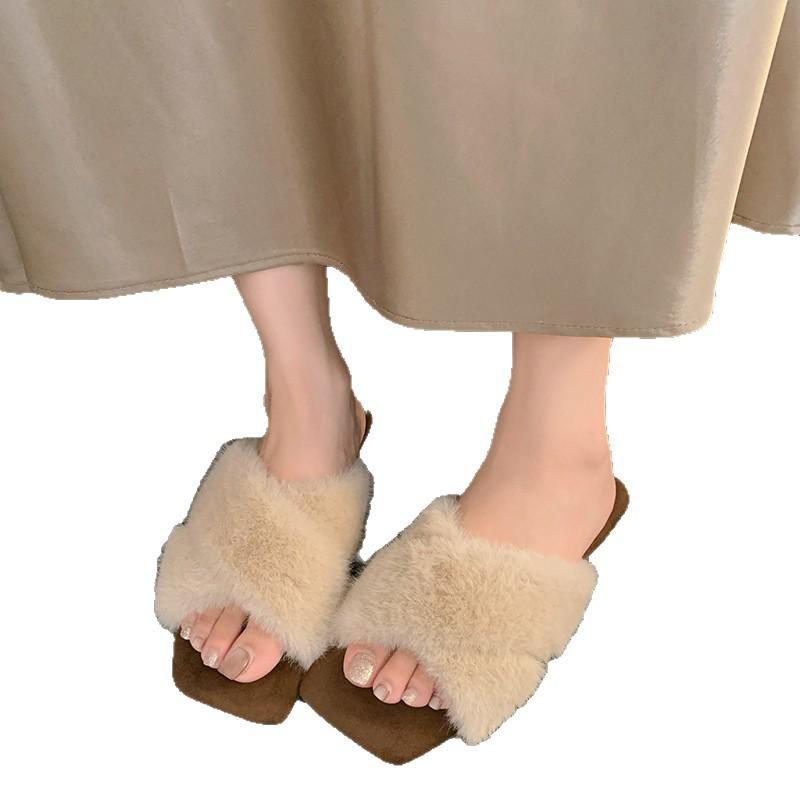 Women's Plush Cross Strap Slippers - Fashionable Flat Bottom for Fall/Winter 2025