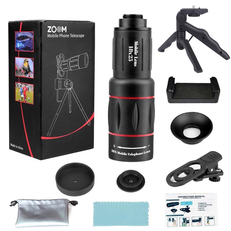 18X/28X/36X/64X Mobile Telescope Single tube Concert Shooting Artifact Long focus Mirror Camera Assisted High magnification HD Photography 18X чёрный