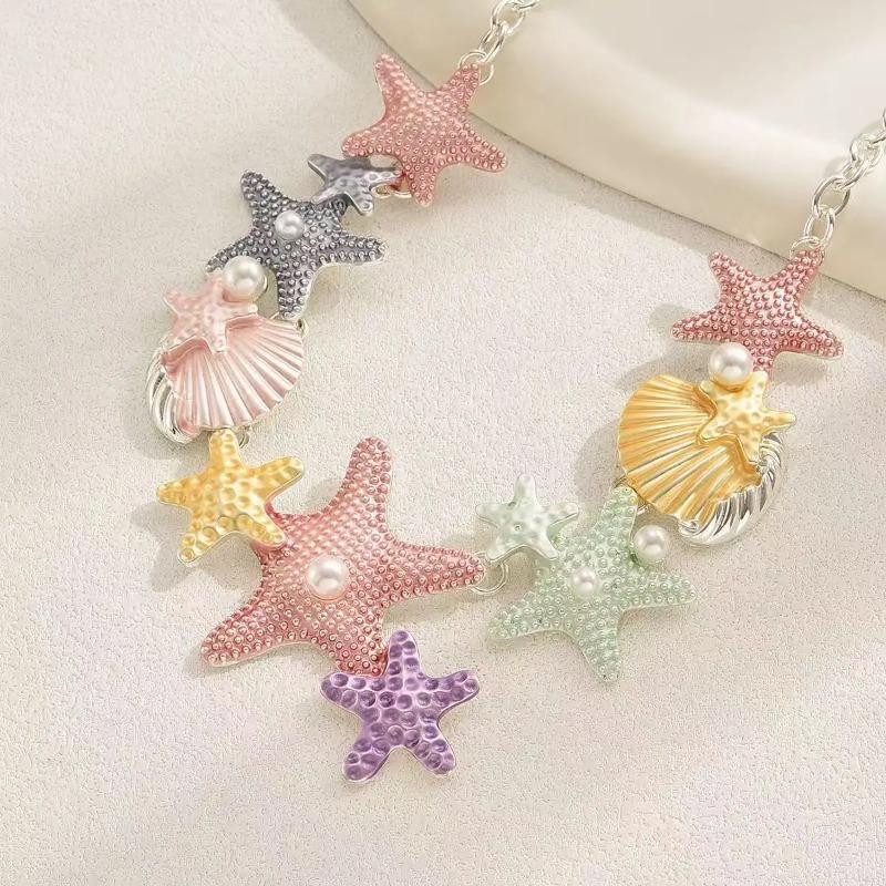 European and American Star Shell Long Necklace Women's Versatile High-end Pearl Dripping Oil Collarbone Chain Necklace