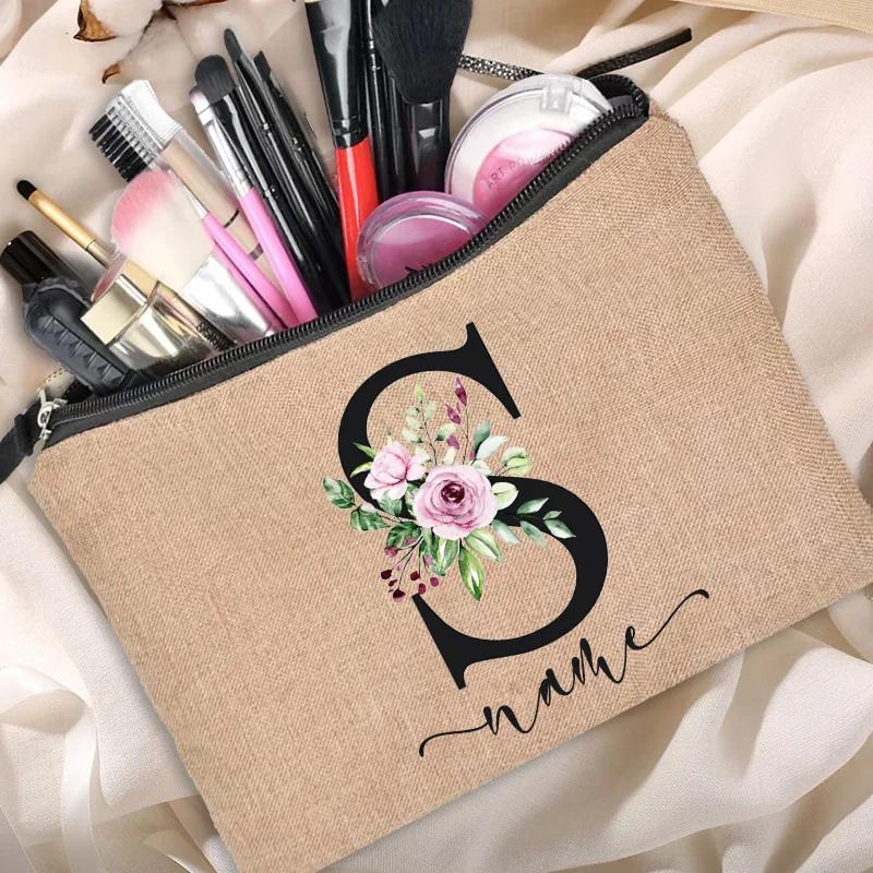 Personalized Linen Makeup Bag Able Women's Travel Shopping Beauty Portable Single Party Decoration Gift