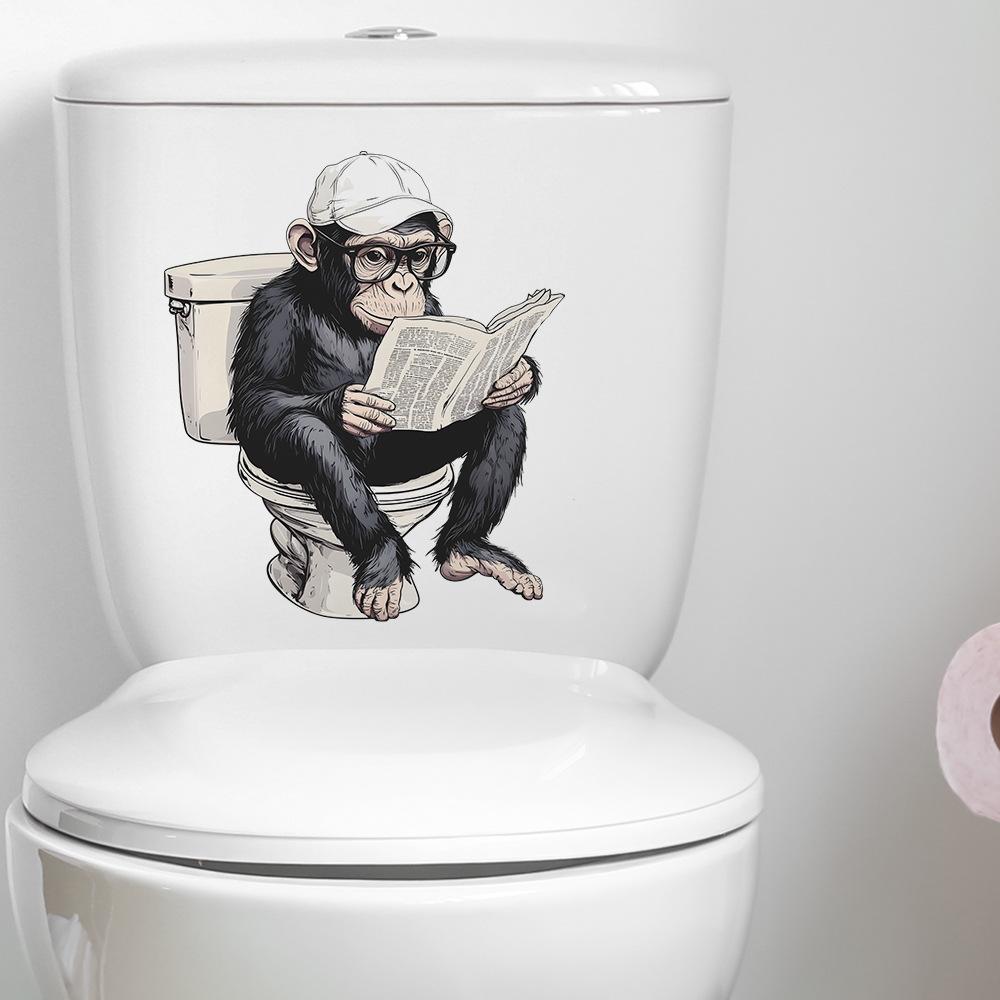 Smart Gorilla Reading Newspaper Learning Toilet Sticker Self-Adhesive Removable Bathroom Funny Home Decor Art