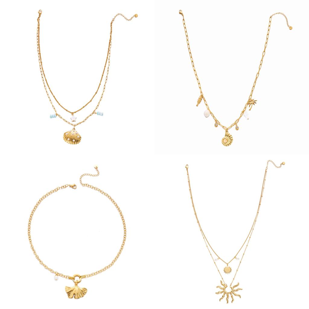 Böhmische Ozeanmuschel Sonnenanhänger Halskette für Frauen Sommerurlaub Schmuck