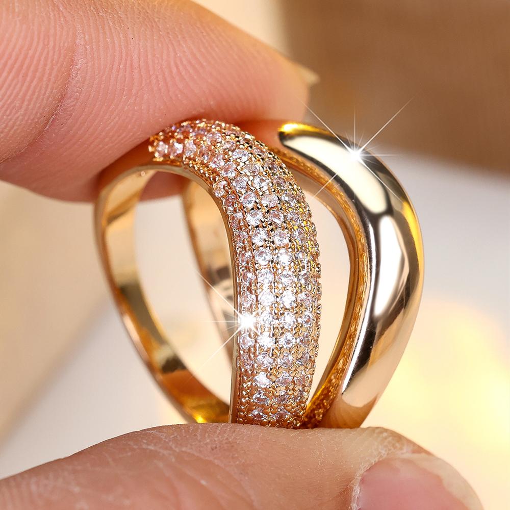 

Набор из 2 роскошных колец золотого цвета с неправильной формой и микро-белым цирконом для женщин, обручальное кольцо, ювелирный подарок 10 золотой