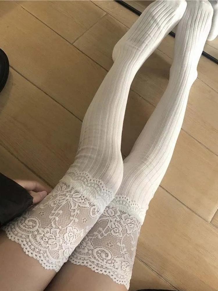 

Women s Warm Over-the-knee Socks, Thick Socks, Long Socks, Non-, Color, Lace Trim. One Size білий